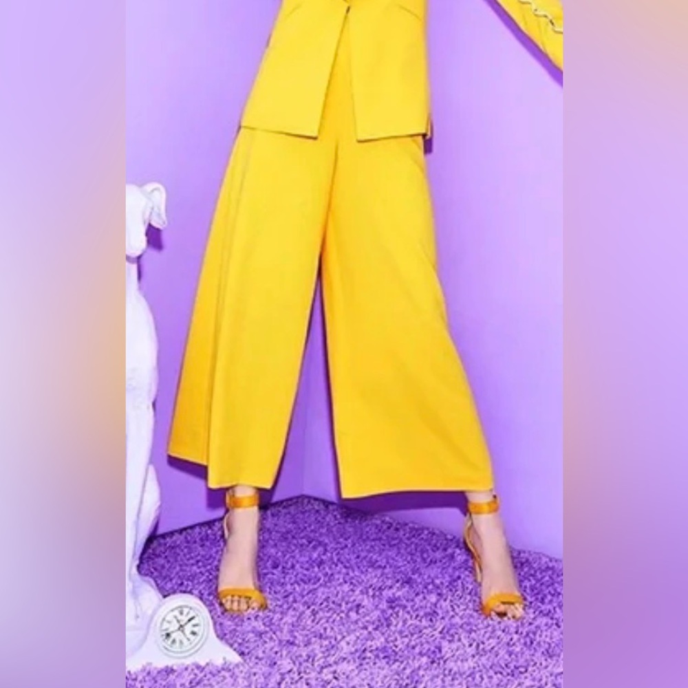 Alice + Olivia Women Sz 10 Donald Yellow Wide Leg High Rise Trousers Pants Crop - Picture 10 of 10